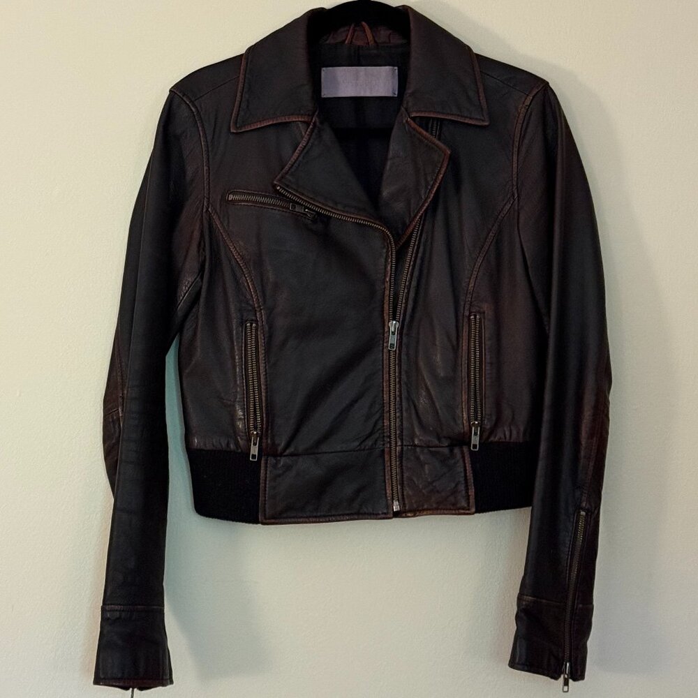 Vintage Vera Wang Real Leather Motorcycle Jacket, Brown, Women's Size 4